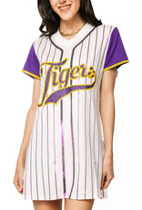 Queen of Sparkles Licensed LSU Striped Baseball Word Tee Dress