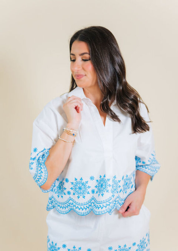 French Connection Alissa Cotton Embroidered Top