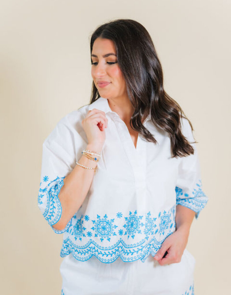 French Connection Alissa Cotton Embroidered Top