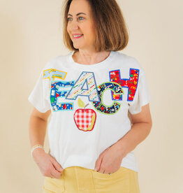 Queen of Sparkles White Multi Fabric Teach Apple Tee