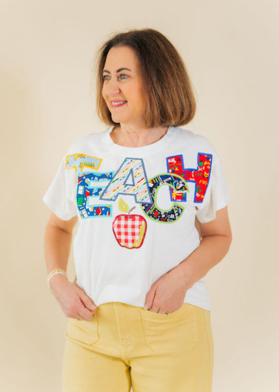 Queen of Sparkles White Multi Fabric Teach Apple Tee