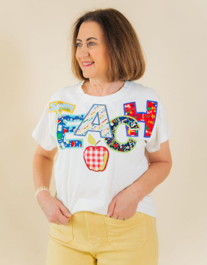 Queen of Sparkles White Multi Fabric Teach Apple Tee