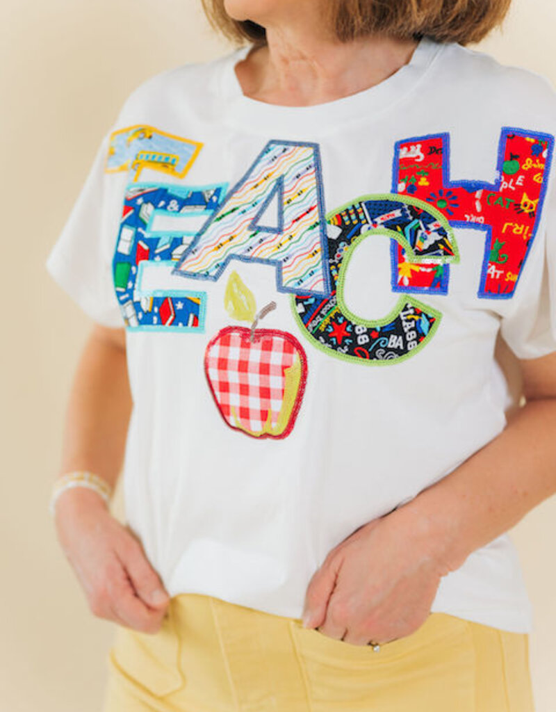 Queen of Sparkles White Multi Fabric Teach Apple Tee