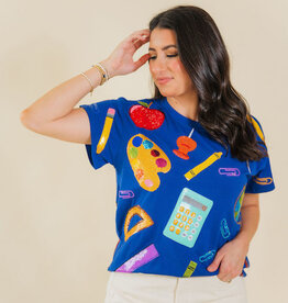 Queen of Sparkles Navy School Supplies Tee