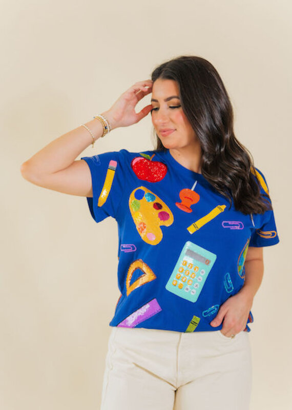 Queen of Sparkles Navy School Supplies Tee