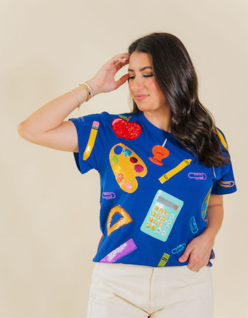 Queen of Sparkles Navy School Supplies Tee