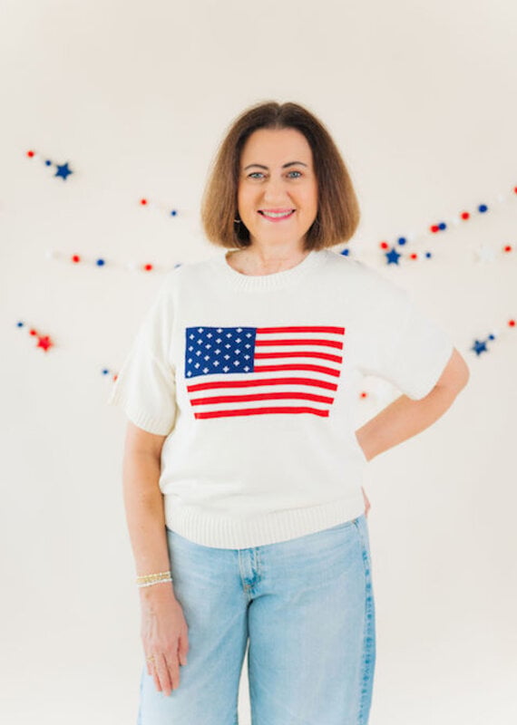 Parker Flag Sweater Top Cream