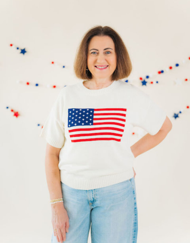 Parker Flag Sweater Top Cream