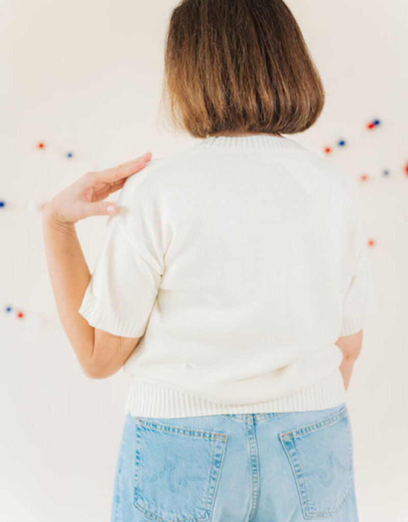 Parker Flag Sweater Top Cream