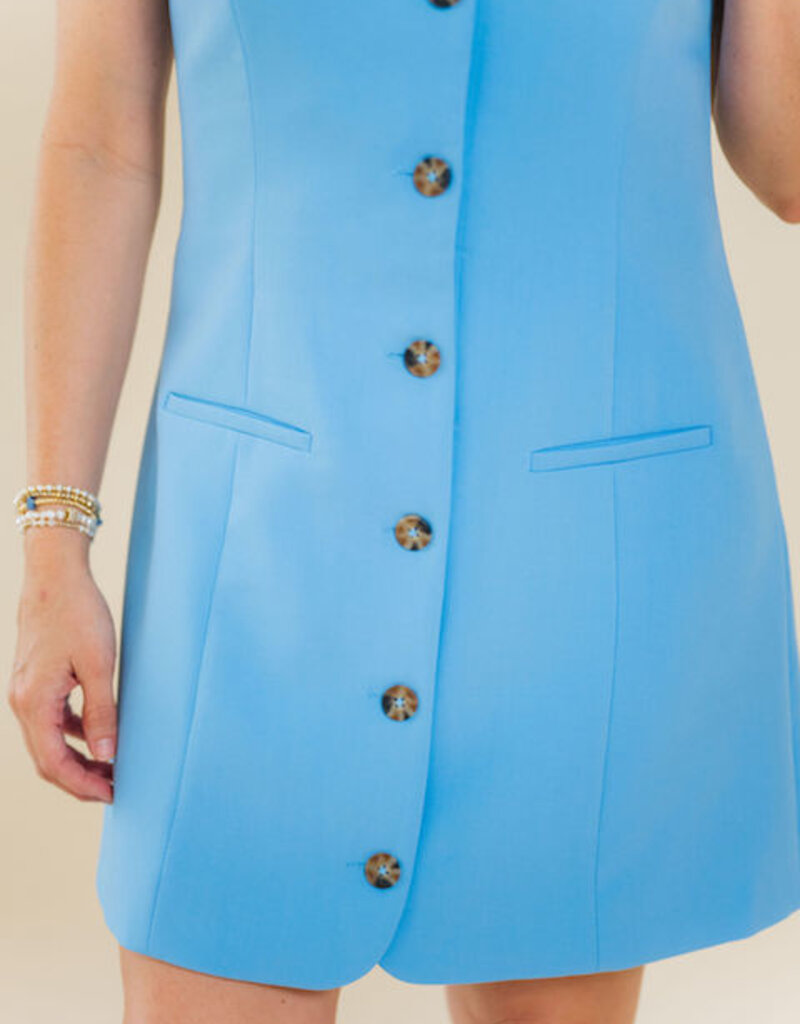 French Connection Azra Square Neck Dress Blue Hydrangea