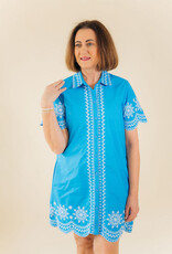 French Connection Alissa Embroidered Dress Pool Blue