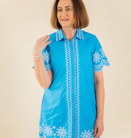 French Connection Alissa Embroidered Dress Pool Blue