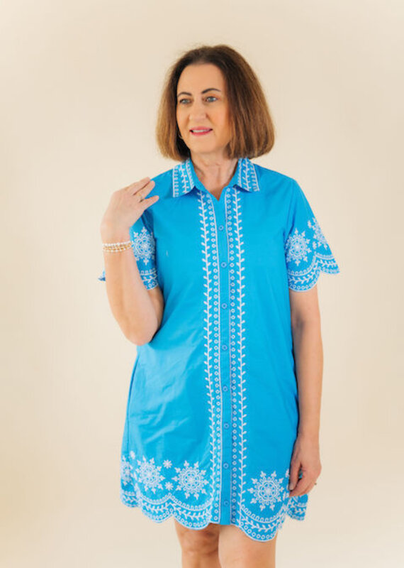 French Connection Alissa Embroidered Dress Pool Blue