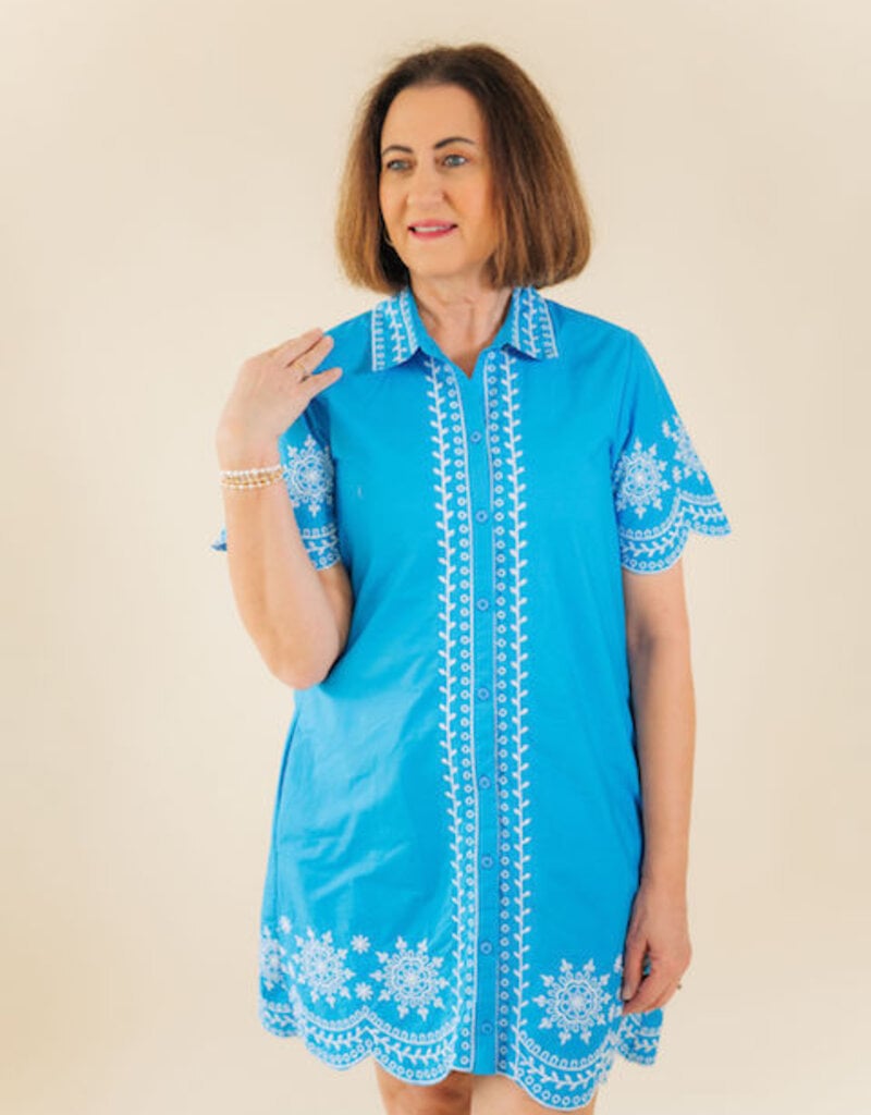 French Connection Alissa Embroidered Dress Pool Blue