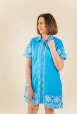 French Connection Alissa Embroidered Dress Pool Blue