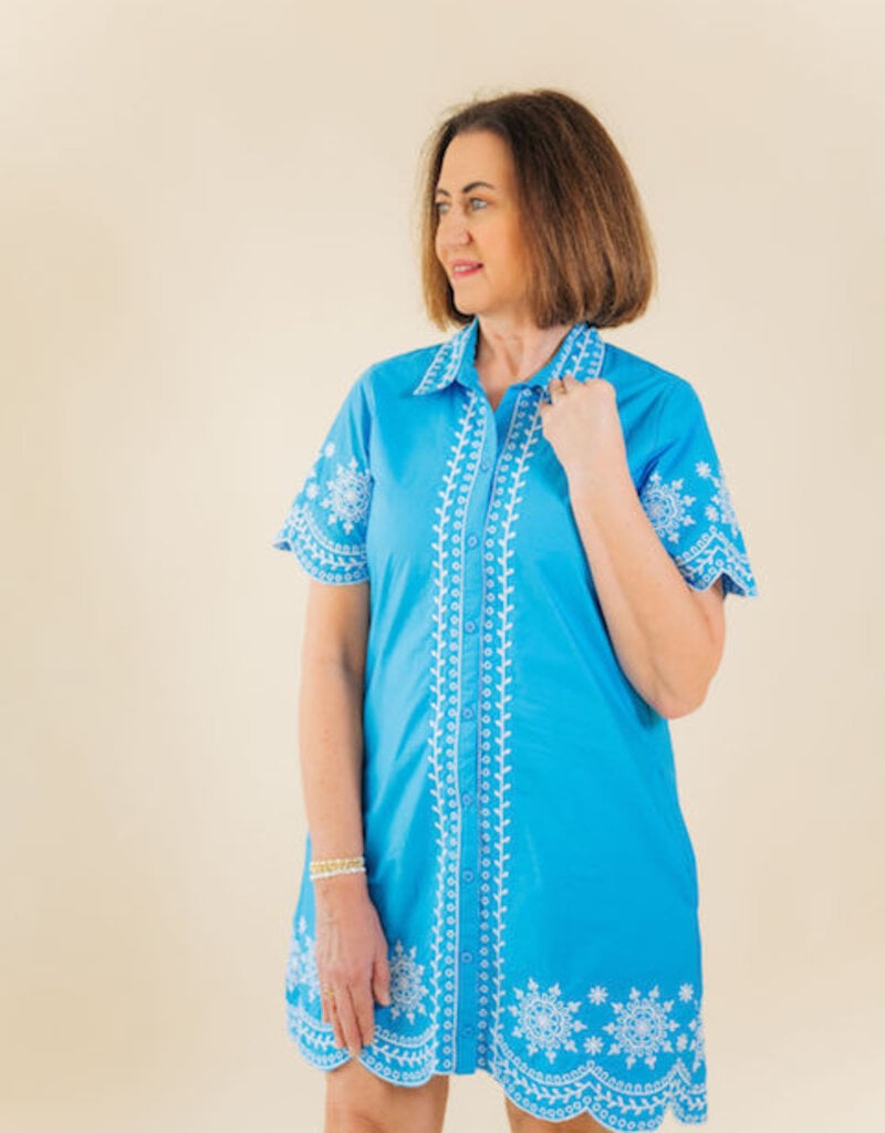 French Connection Alissa Embroidered Dress Pool Blue