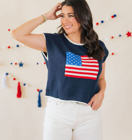 Stars & Stripes Flag Sweater Tee Navy