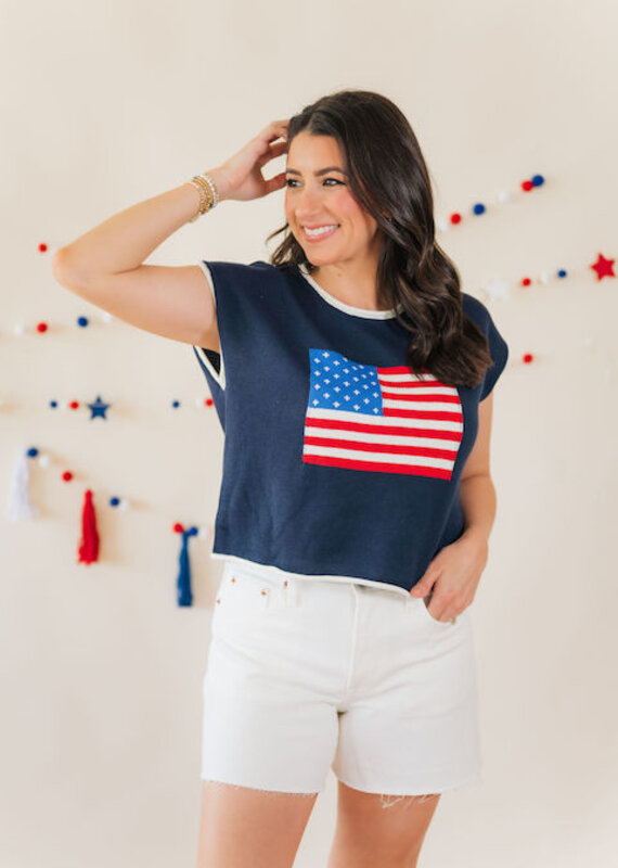 Stars & Stripes Flag Sweater Tee Navy