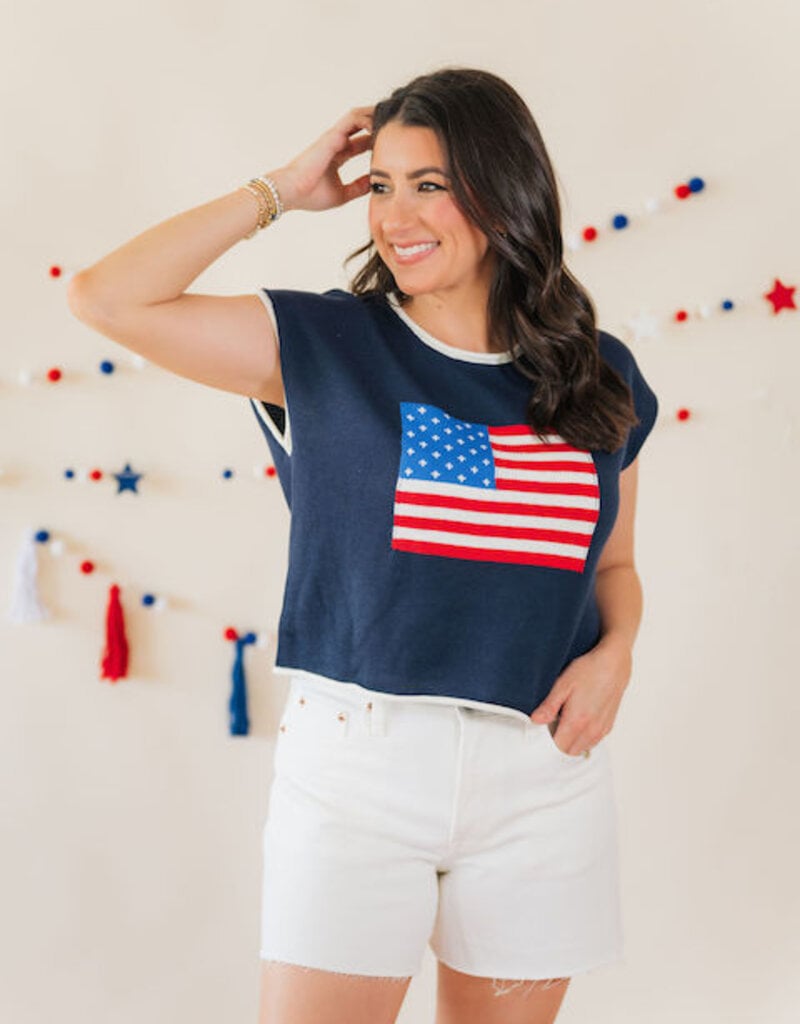 Stars & Stripes Flag Sweater Tee Navy