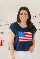 Stars & Stripes Flag Sweater Tee Navy