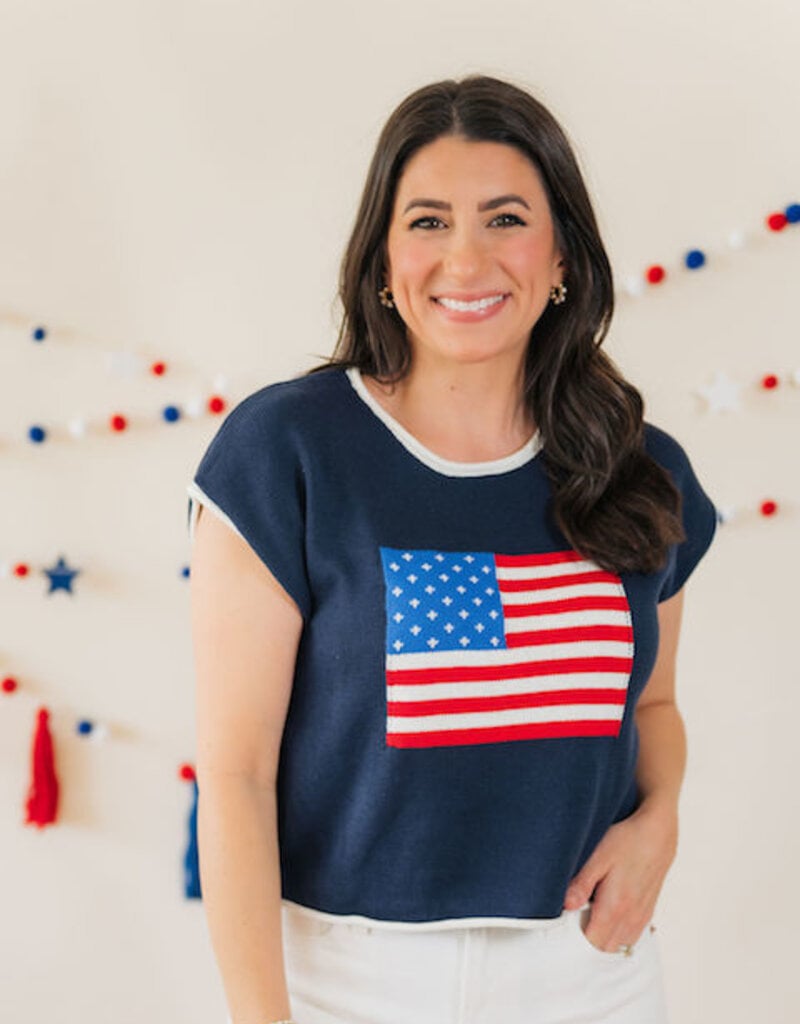 Stars & Stripes Flag Sweater Tee Navy