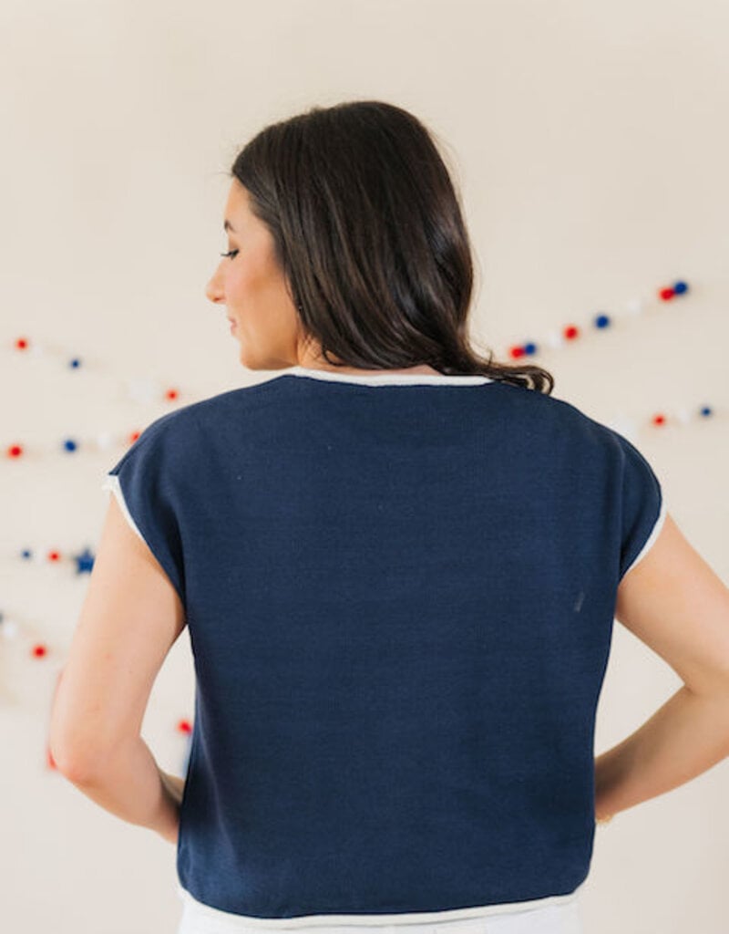 Stars & Stripes Flag Sweater Tee Navy