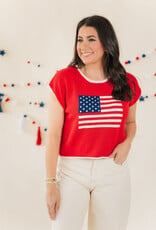 Stars & Stripes Flag Sweater Tee Red