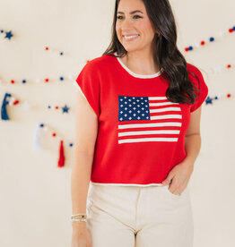 Stars & Stripes Flag Sweater Tee Red