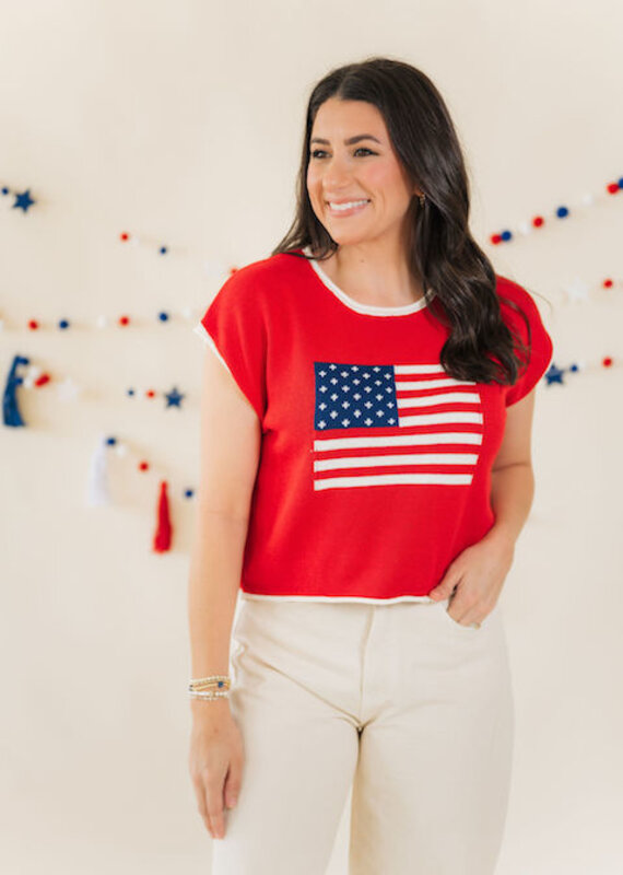 Stars & Stripes Flag Sweater Tee Red
