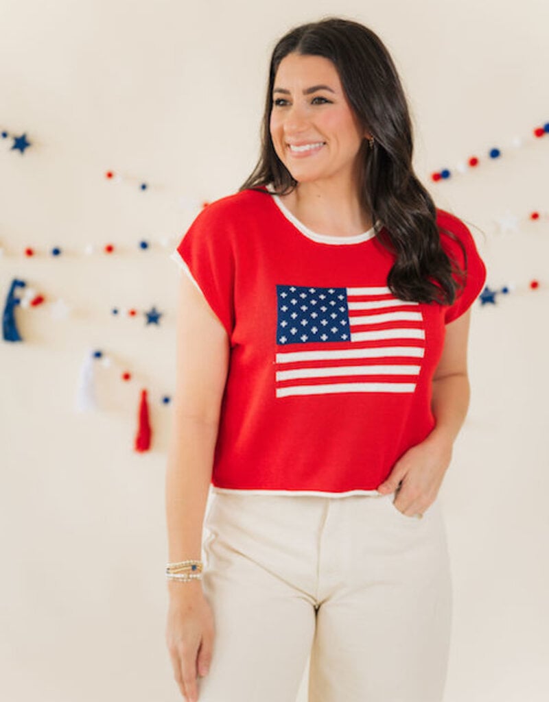 Stars & Stripes Flag Sweater Tee Red