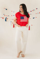 Stars & Stripes Flag Sweater Tee Red