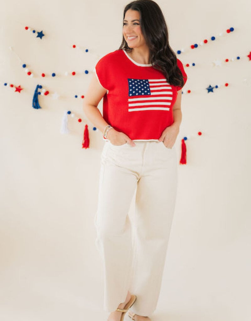 Stars & Stripes Flag Sweater Tee Red