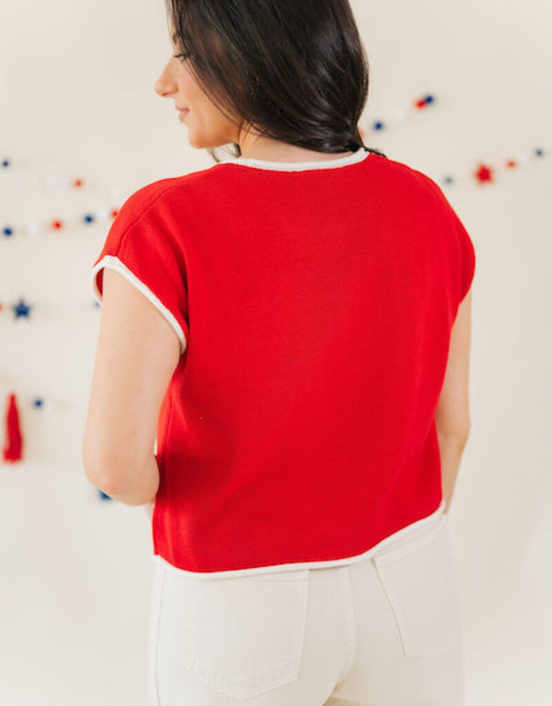 Stars & Stripes Flag Sweater Tee Red