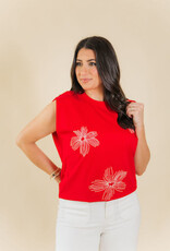 Hanna Embroidered Wide Shoulder Top