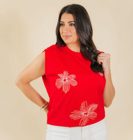 Hanna Embroidered Wide Shoulder Top