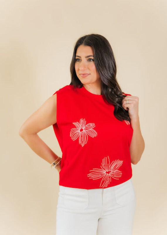Hanna Embroidered Wide Shoulder Top