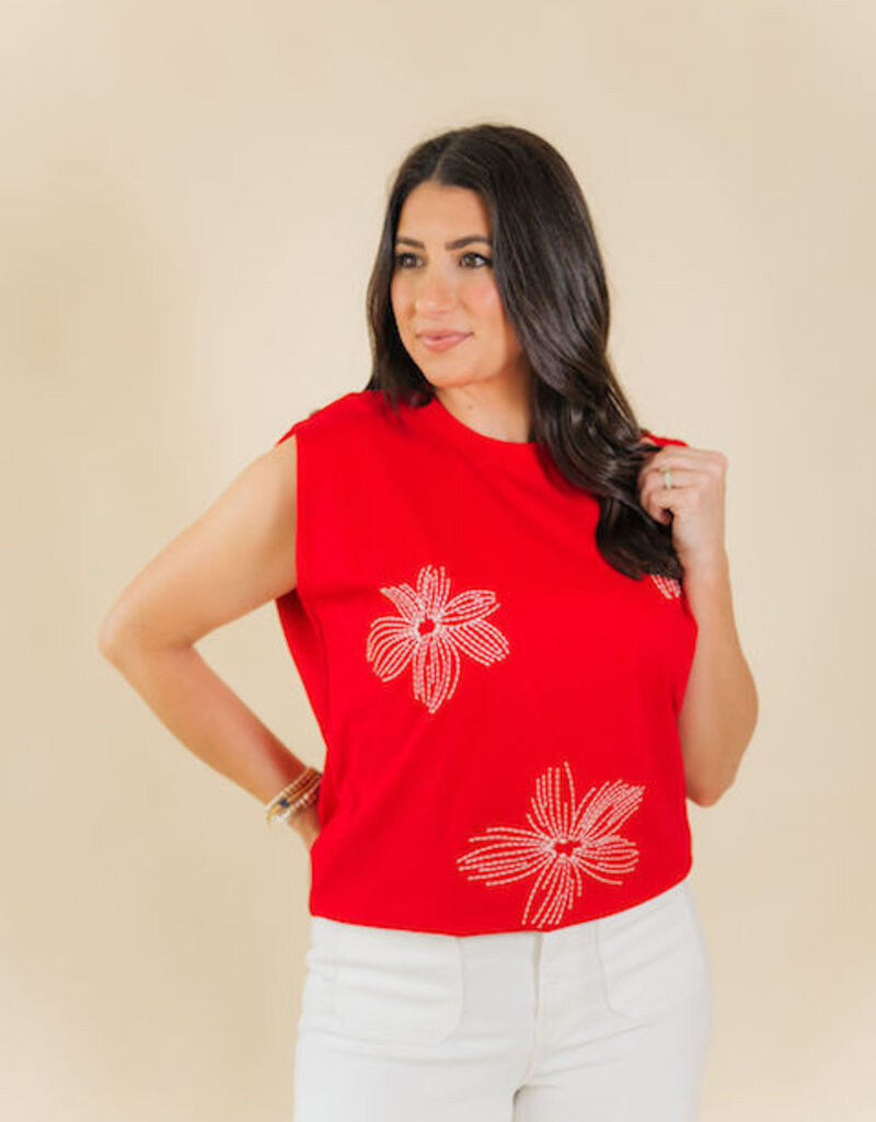 Hanna Embroidered Wide Shoulder Top