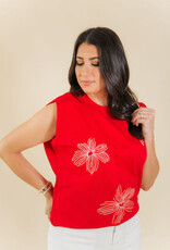 Hanna Embroidered Wide Shoulder Top