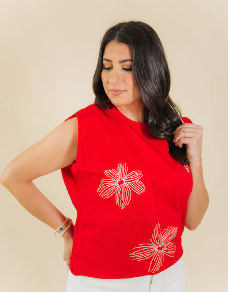 Hanna Embroidered Wide Shoulder Top