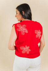 Hanna Embroidered Wide Shoulder Top