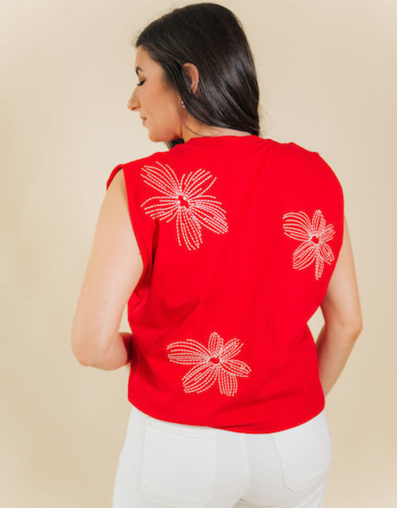 Hanna Embroidered Wide Shoulder Top