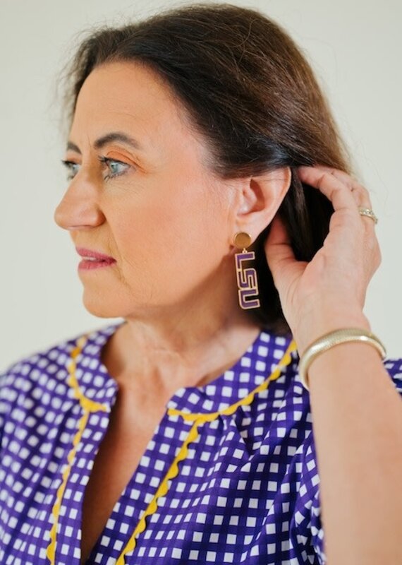 Purple LSU Drop Earrings
