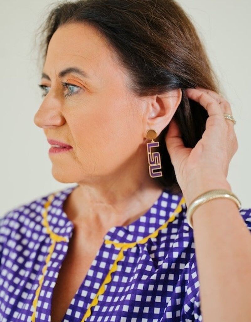 Purple LSU Drop Earrings