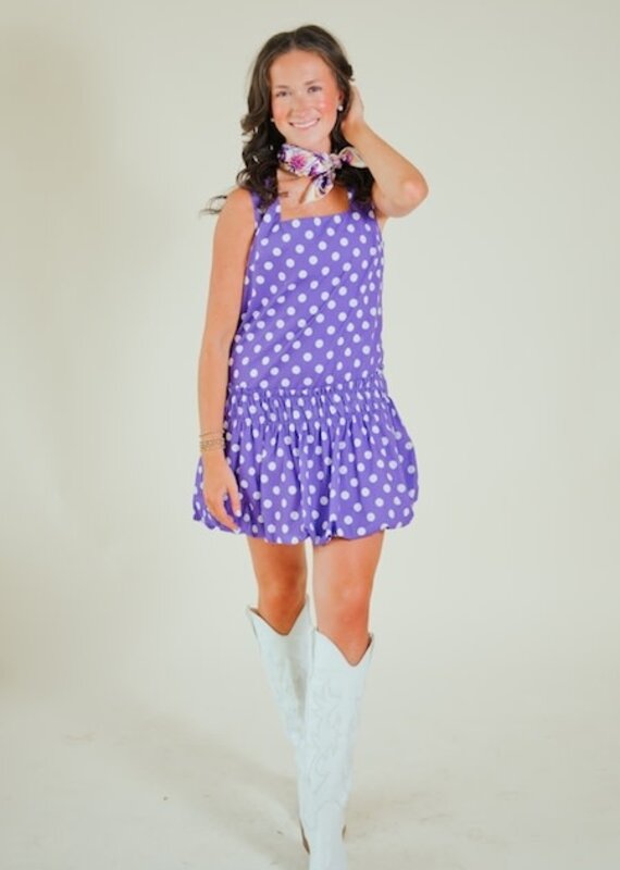 Purple Polka Dot Drop Waist Bubble Dress