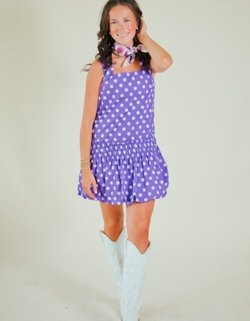 Purple Polka Dot Drop Waist Bubble Dress