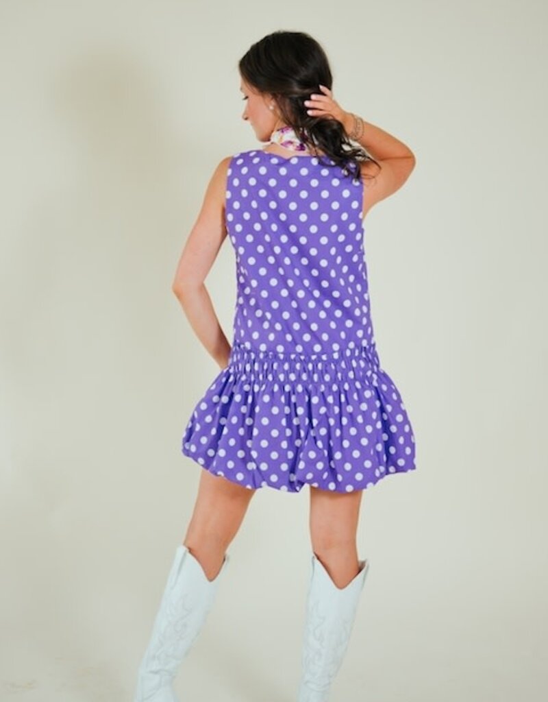 Purple Polka Dot Drop Waist Bubble Dress