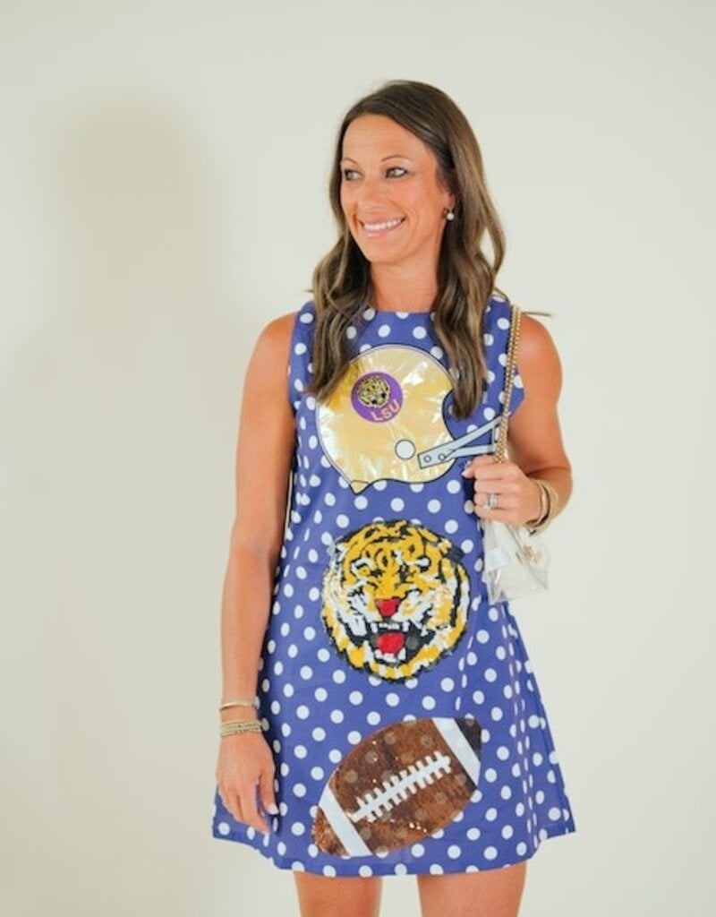 Queen of Sparkles Licensed LSU Football Helmet & Icon Dress