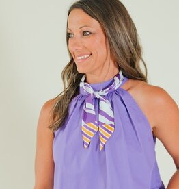 Harper Striped Skinny Scarf Purple/Gold