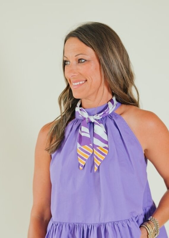 Harper Striped Skinny Scarf Purple/Gold