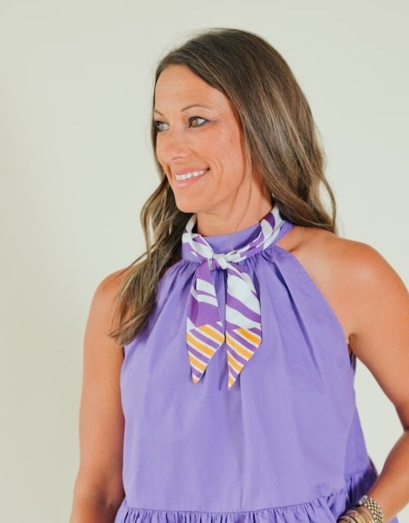 Harper Striped Skinny Scarf Purple/Gold